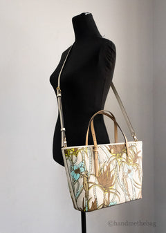 Tory Burch (144081) Emerson Small Climbing Palms Printed Canvas Tote Handbag